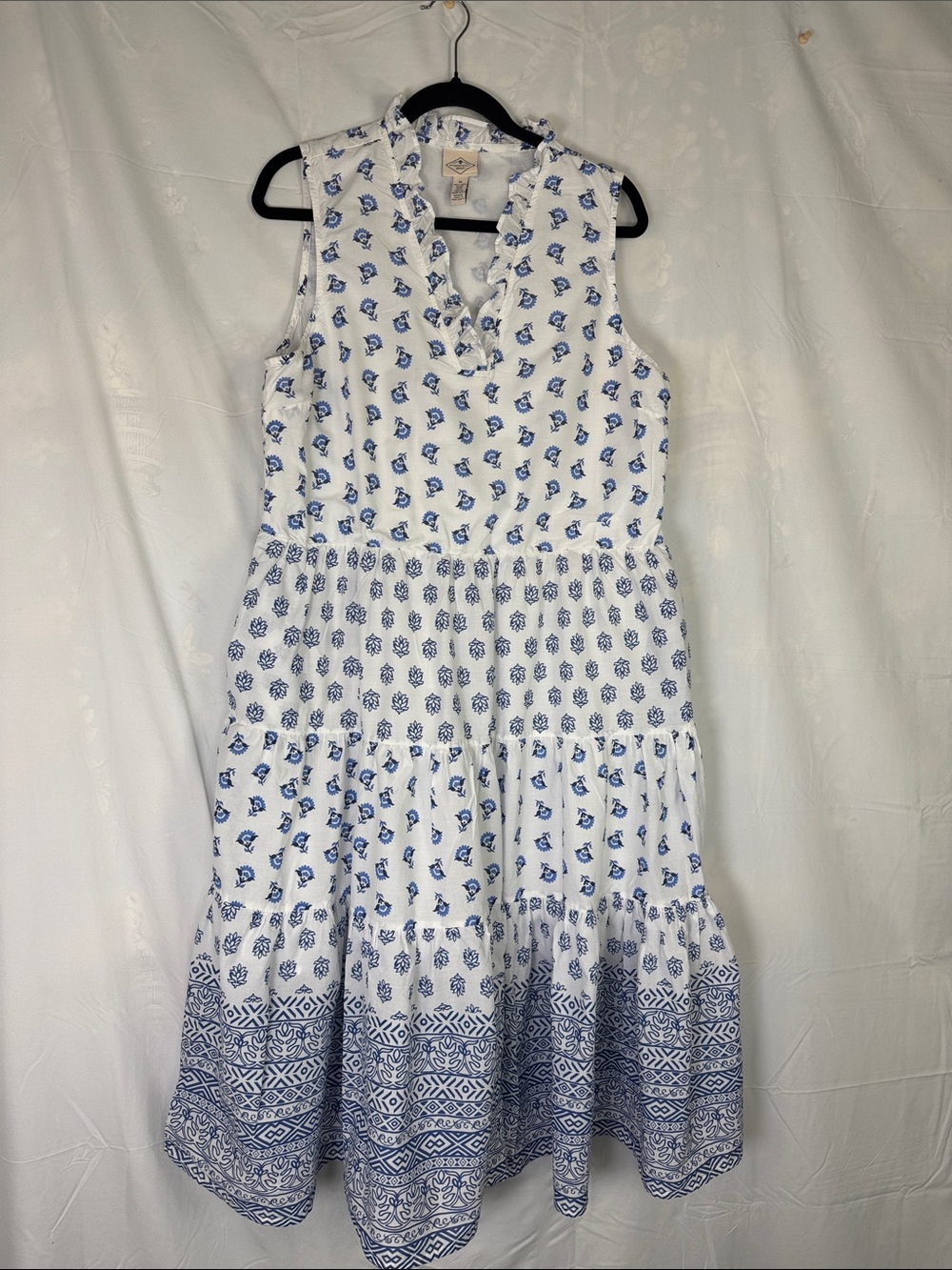 St. John's Bay White Midi Dress with Blue Print